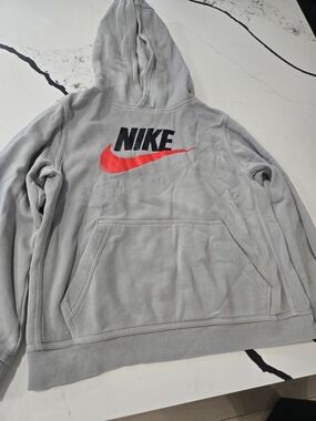 Nike Boy's Grey Hoodie with Red Swoosh Size M